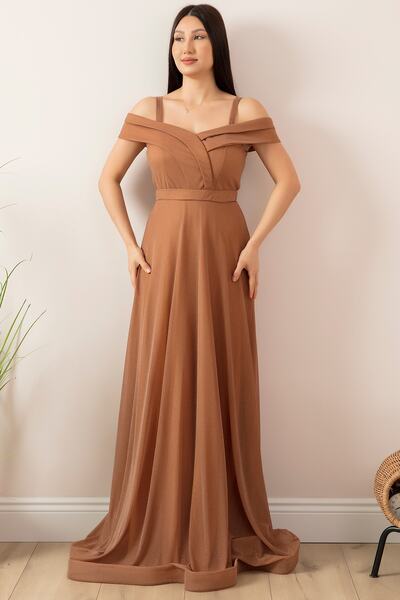 PULLIMM Βραδινό μακρύ βραδινό φόρεμα 13278 με λουράκι γκλίτερ