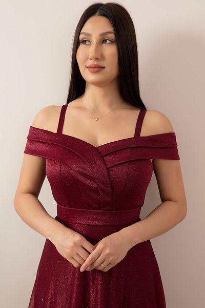 PULLIMM Rochie de seară lungă din tul cu sclipici cu bretele 13278