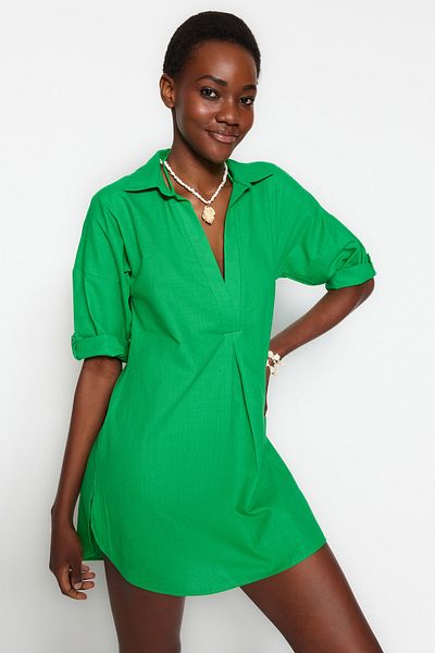 Trendyol Collection Zelené tkané bavlněné mini plážové šaty TBESS21EL3979
