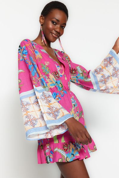 Trendyol Collection Geometric Patterned Mini Woven 100% Cotton Beach Dress  TBESS22EL1438 - Trendyol
