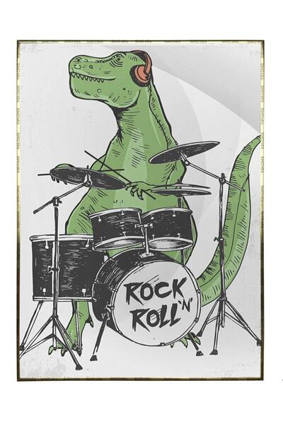 Dinozor Rock Yıldızı Illüstrasyon Tablo Çerçeveli P-004605
