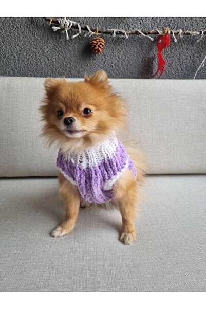 Toppostore Lila Renk El Örgüsü Kadife Kedi Köpek Kıyafeti Köpek Giysisi Sweatshirt Kazak Toppo11