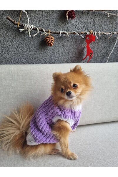 Toppostore Lila Renk El Örgüsü Kadife Kedi Köpek Kıyafeti Köpek Giysisi Sweatshirt Kazak Toppo11