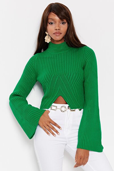 Hopoi Pulover de damă verde smarald cu mânecă spaniolă Tt3144