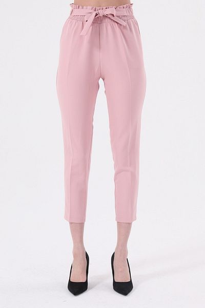 diaves Women's Seasonal Elastic Waist Atlas Fabric Carrot Cut Pink Trousers