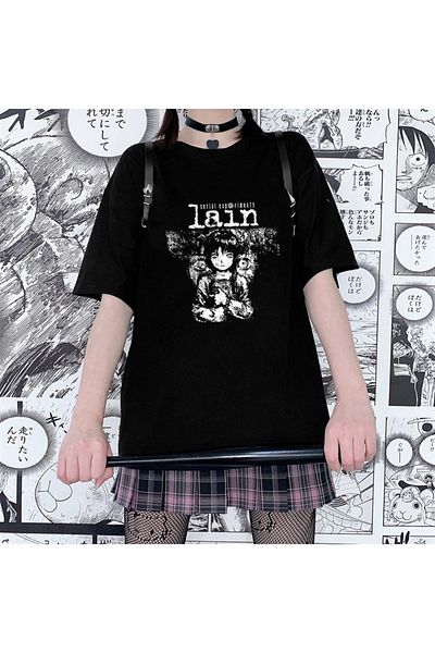 Touz Unisex Black Oversize T-shirt - Daily Serial Experiments Lain