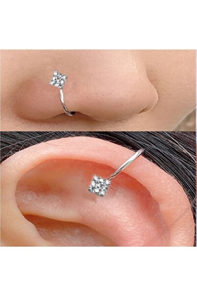 Begonia Accessories 925 Ayar Gümüş Zirkon Taşlı Kutupyıldızı Deliksiz Helix Sıkıştırmalı Halka Hızma