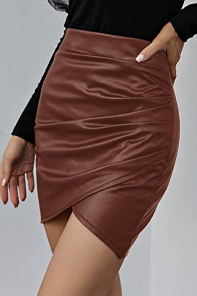 ALFUDO Moda Collection Fusta maro din piele cu fermoar pentru femei, cu fleec...