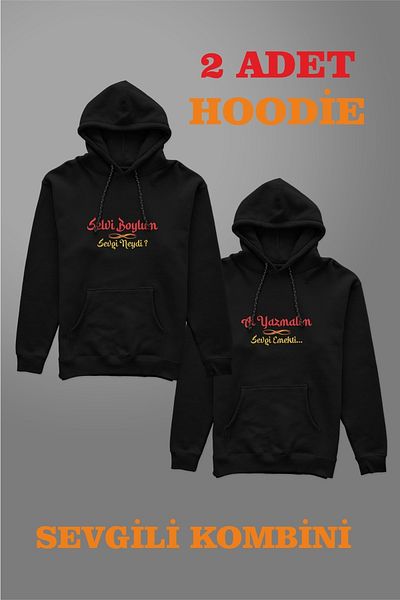 Pettek Lover Combination Valentine's Day 2 Piece Design Yeşilçam Selvi Boylum Hoodie Sweatshirt with Kangaroo Pocket