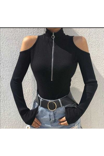 charango Жіноча блуза з деталями на плечах, напівзастібкою-блискавкою та довг...