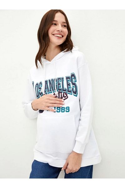 LC Waikiki Bedrucktes Langarm Umstandssweatshirt mit Kapuze