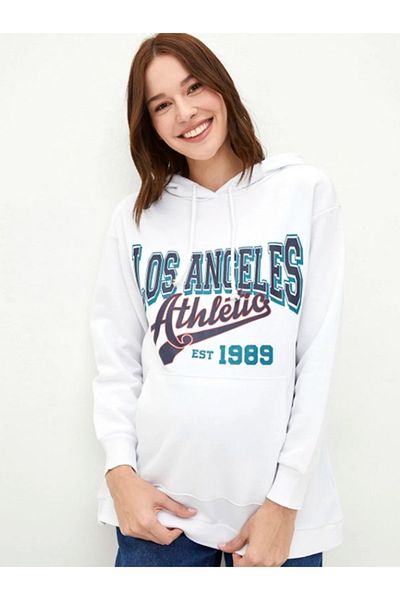 LC Waikiki Bedrucktes Langarm Umstandssweatshirt mit Kapuze