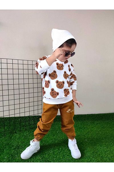 Pink Hippo Kids Анцуг от 3 части за момче с щампа на плюшено мече (включително шапка)