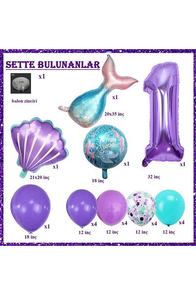 Patladı Gitti 1 Year Old Mermaid Themed Birthday Party Celebration Set Concept 1