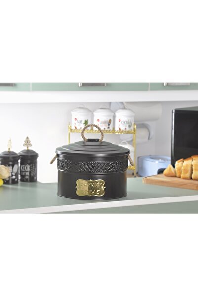 Evistro Metal Ekmeklik Ekmek Saklama Kovası Desenli Siyah