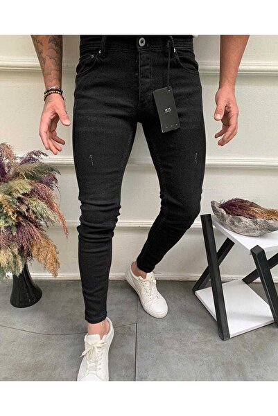 Jeanblack Чорні чоловічі джинси Скінні Фит Джинс Лікра З вузькими носками