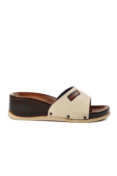 Pierre Cardin PC-7030 Cream Wedge Heel Women's Slippers
