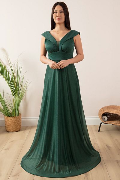 PULLIMM Glittery Tulle Long Evening Dress 13280