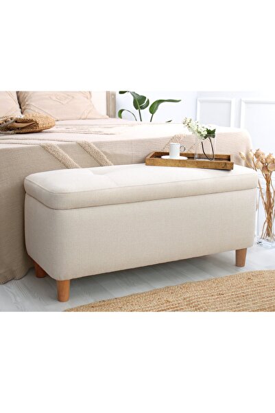 Lorencehome Rocio Sandıklı Bench Puf Krem