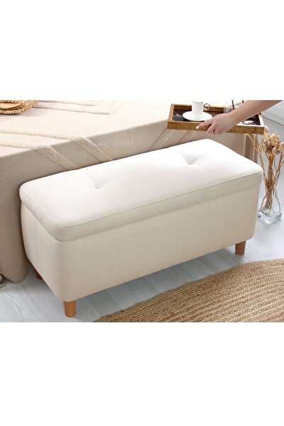 Lorencehome Rocio Sandıklı Bench Puf Krem