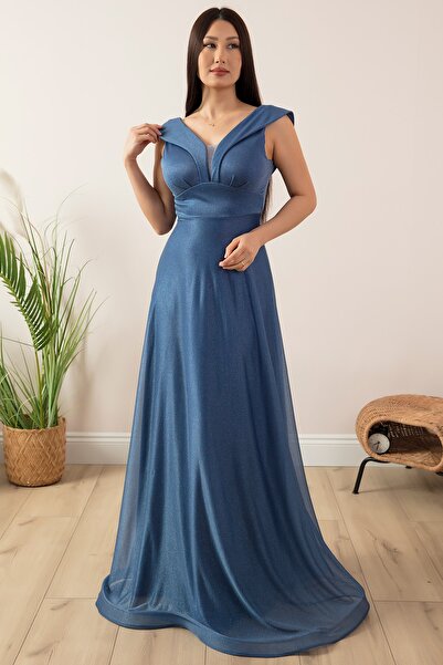 PULLIMM Simli Tül Uzun Abiye Elbise 13280