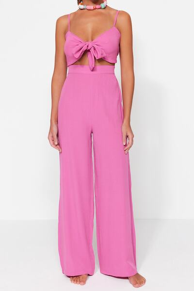 Trendyol Collection Rózsaszín szőtt strandruha - felköthető blúz és nadrág TBESS22AU0108