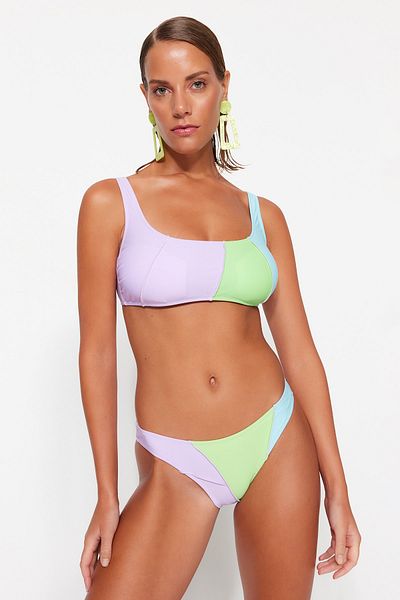 Trendyol Collection Lilac-Green Color Block Normal Leg Bikini Bottom TBESS23BA00174