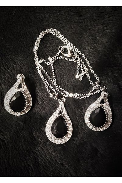 MONİCATİME Ma'am Necklace+Earrings Set 05 (silver Color)