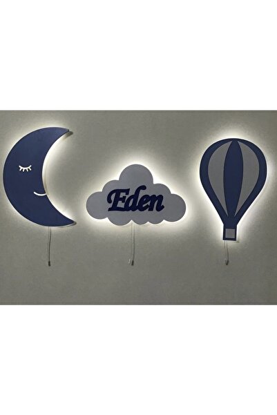 Windly Concept Isimli Ay Balon Bulut Gece Lambası Çocuk Odası Bebek Odası Dekoratif Led Aydınlatma Set