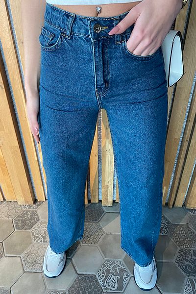 Trn JNS Bechkam Lycra Blugi de damă, albastru închis, cu talie super înaltă, cu picioare largi, denim, pantaloni largi