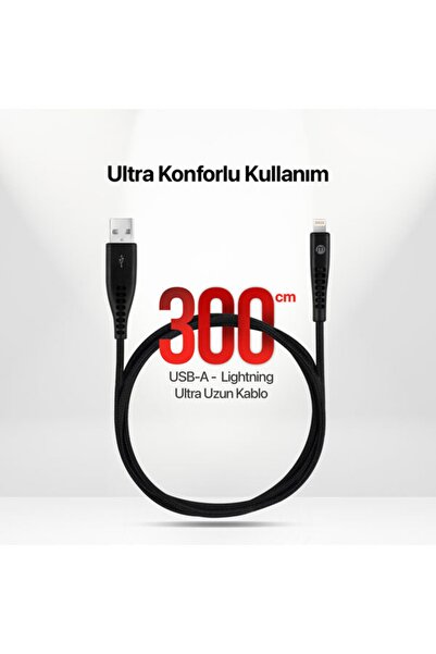 Mojue by ttec Ekstra Dayanıklı ve Uzun 300cm USB-A - iPhone Lightning 2A Şarj Kablosu