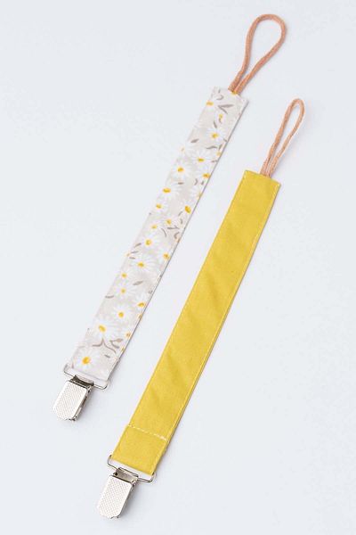 MyVera Mink Daisy - Mustard Pacifier Strap Set - Pacifier Chain Set of 2 - 100% Cotton Fabric