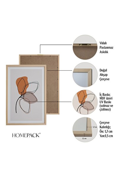 HOMEPACK Doğal Ahşap Çerçeveli 3'lü Tablo Seti Hpn011