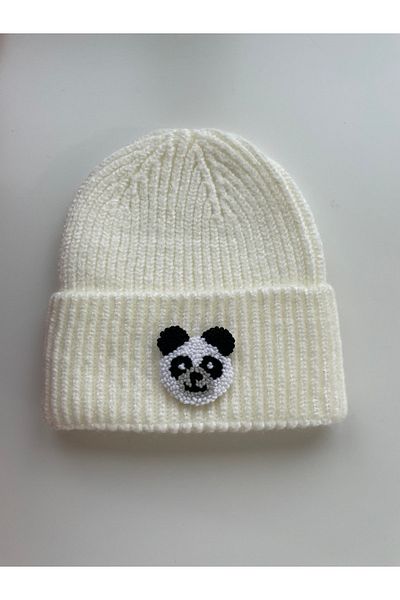 byebruketenci Cream Panda Punch Detailed Luxury Wool Beret
