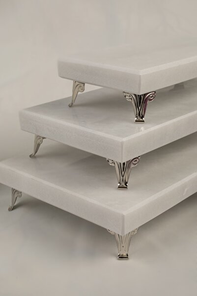 MERALP 3-Piece Silver Marble Dowry Set Presentation Holder & Napkin Holder & Roll Napkin Holder Cake Presentation, Metal Profile Base