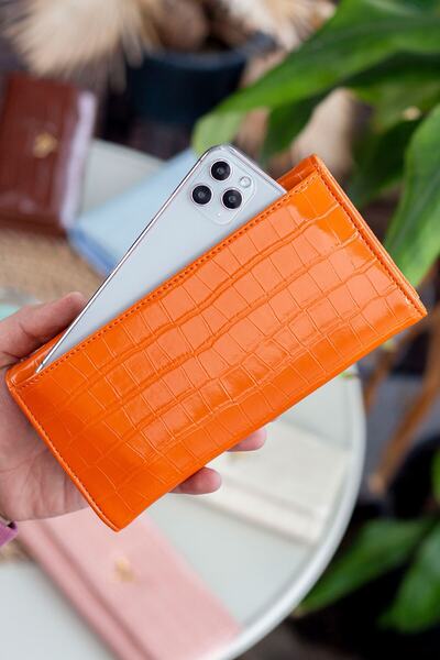 Garbalia Lady Technological Leather Crocodile Pattern Stylish Orange Women's Wallet with Ample Card Holder and Coin Compartment