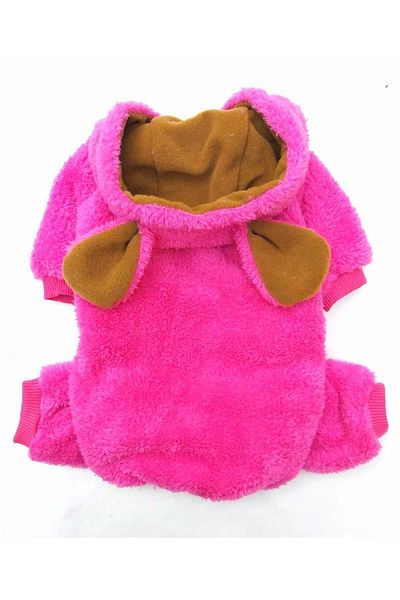 PATİBÖR Pink Plush Eared 100% Cotton Fabric Cat Dog Clothes & Dress Hooded Sweatshirt