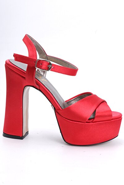 OZ AYAKKABI Kırmızı Saten Platform Topuklu Ayakkabı