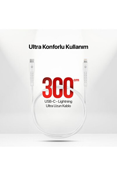 Mojue by ttec 3A/27W Hızlı Şarj Destekli Ekstra Dayanıklı 300cm USB-C -iPhone Lightning Şarj Kablosu