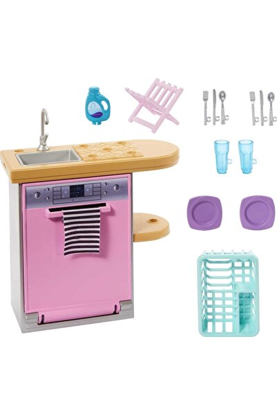 Barbie Hjv32 'nin Ev Dekorasyonu Oyun Seti - Bulaşık Makinesi Ve Aksesuarları