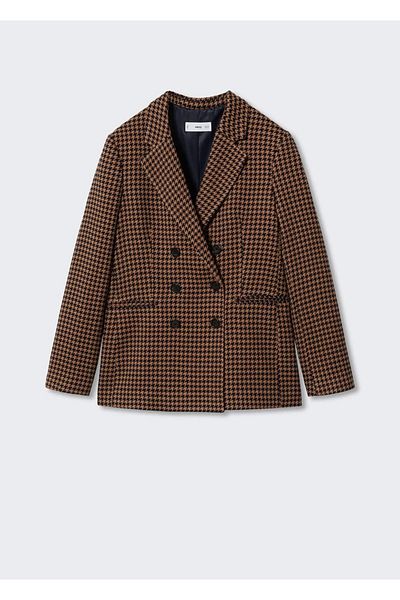 MANGO Woman Jachetă blazer din lână cu model Houndstooth