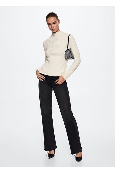 MANGO Woman High Collar Ribbed Sweater