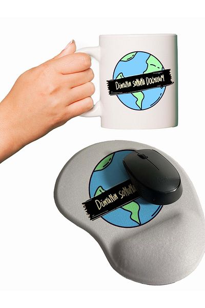 rakkun shop لوحة ماوس مطبوعة بطبعة I Born to the End of the World + كوب كوب