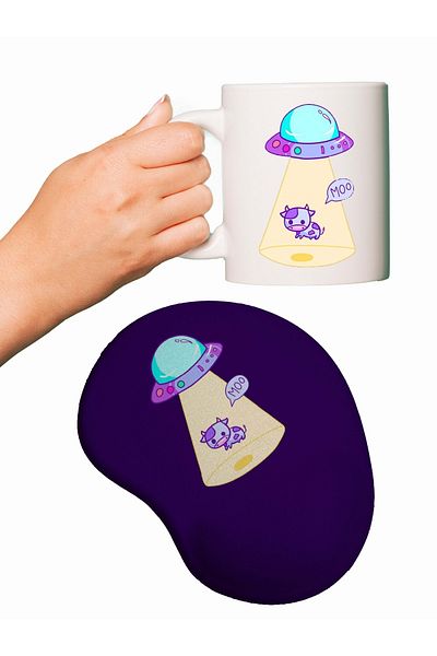rakkun shop لوحة ماوس مطبوعة بمساعدة المعصم من Alien Invasion + كوب كوب