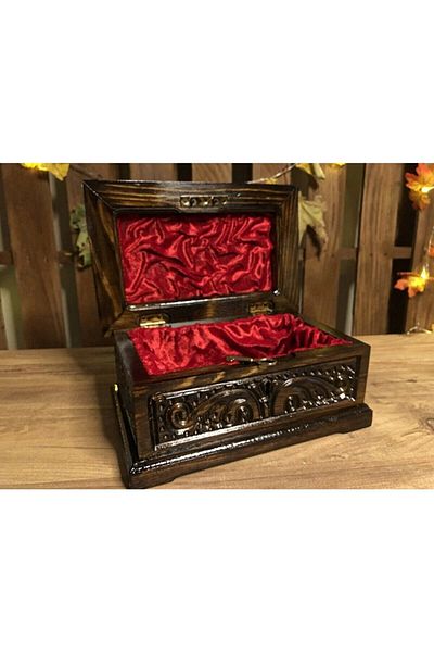 Techno Center Decorative Custom Made Lockable Walnut Carved Chest Jewelry & Jewelry Box