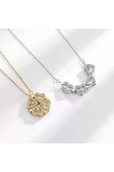 Vipfoni Mıknatıslı Açılıp Kapanabilen Zirkon Taşlı Kalp Yonca Kolye