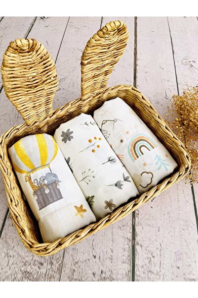 JUNİPERUS 3 Adet 110x110 Çok Amaçlı Müslin Bezi Örtü Battaniye