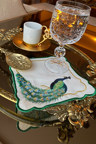 BERNOLİ مناديل تقديم كوكتيل الطاووس 6 قطع (قاعدة زجاجية)