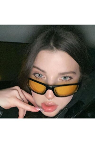 Goldmine Unisex Y2k Rectangle Uv400 Sunglasses Black - Yellow