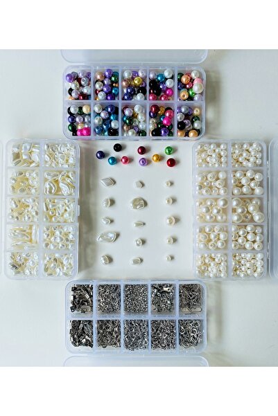 yağmur gökçe No:155 4 Kutulu Hobi Takı Yapım Seti Akrilik Inci Ve Renkli Inci...